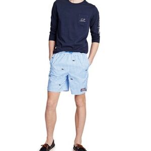 VINEYARD VINES Gingham Whale Embroidered Chappy Trunks Size Medium